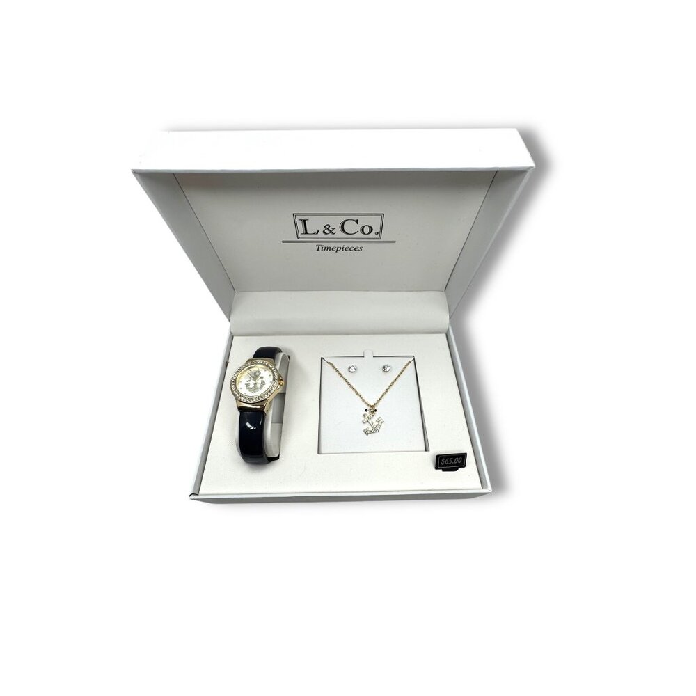 L & Co. Timepieces Gift Set With Watch Necklace & Earrings In Box